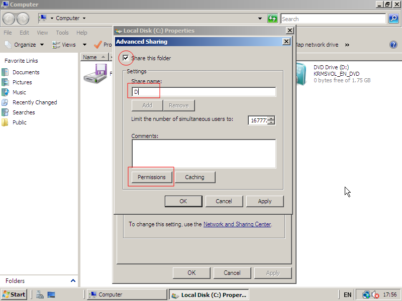Win2008 Share this folder