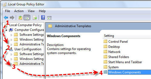 เลือก Windows components ที่อยู่ใน Administrative templates