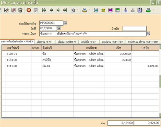 การบันทึกบัญชีซื้อวัตถุดิบ กรณีใช้วิธีการบันทึกบัญชีแบบ Periodic