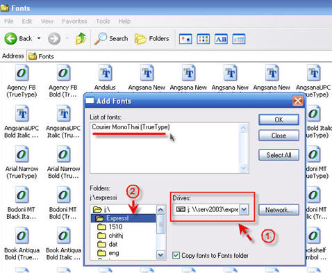 เลือกคำสั่ง Install new fonts