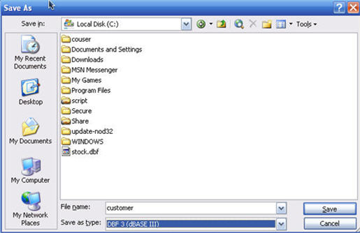 เลือกบันทึกไฟล์ให้เป็นแบบ DBF 3