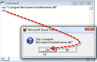เปิดไฟล์ข้อมูลของ Express ขึ้นมา และสั่ง Zap เพื่อลบข้อมูลทั้งหมดทิ้ง