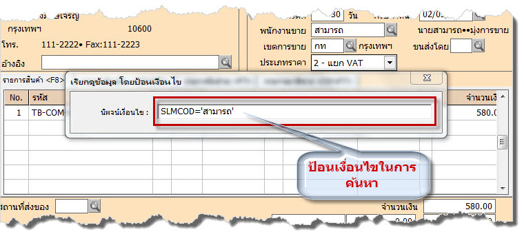 ป้อนชื่อฟิลด์ข้อมูลและค่าที่ต้องการค้นหา