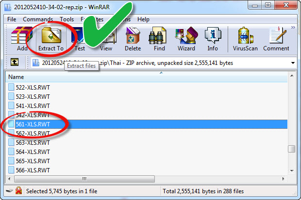 เลือกไฟล์นั้นและคลิกเพื่อ extract ไฟล์