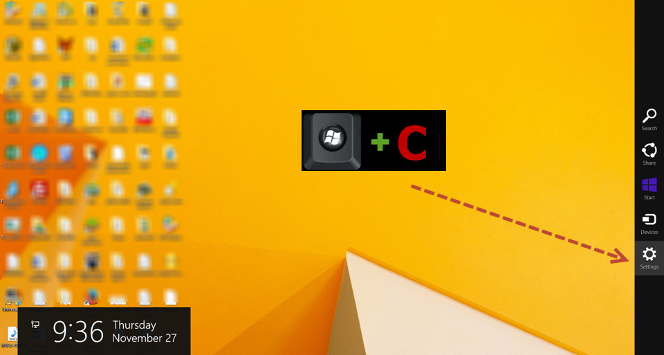 กดปุ่ม windows และตัวอักษร c พร้อมกัน