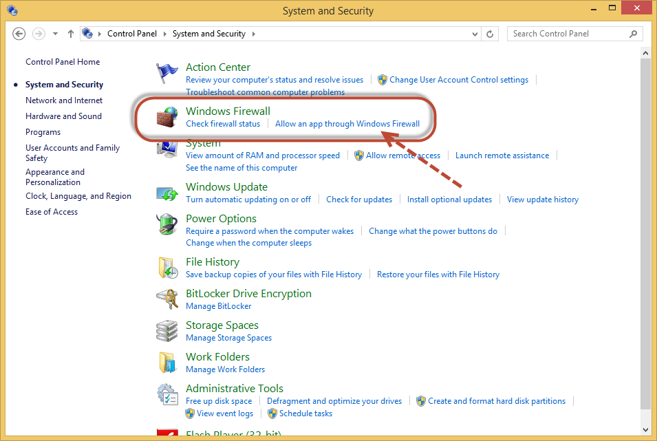 คลิกเลือก windows firewall