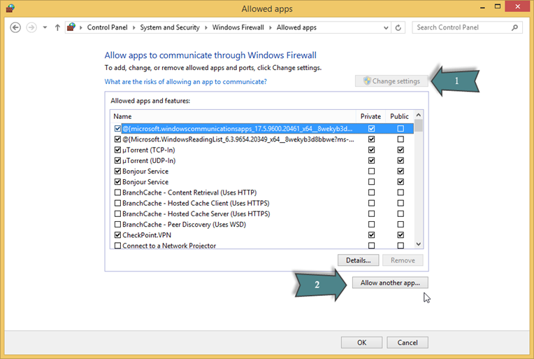 คลิกปุ่ม change settings