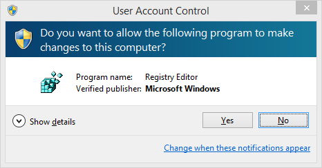 ยืนยันการใช้งานโปรแกรม registry editor