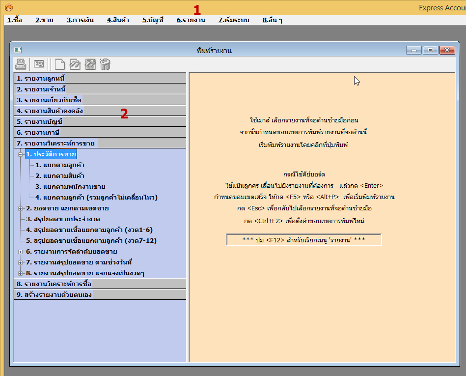 รายงานที่สามารถใช้เรียกดูข้อมูลทุกอย่างที่ป้อนเข้าไปในโปรแกรมบัญชี Express