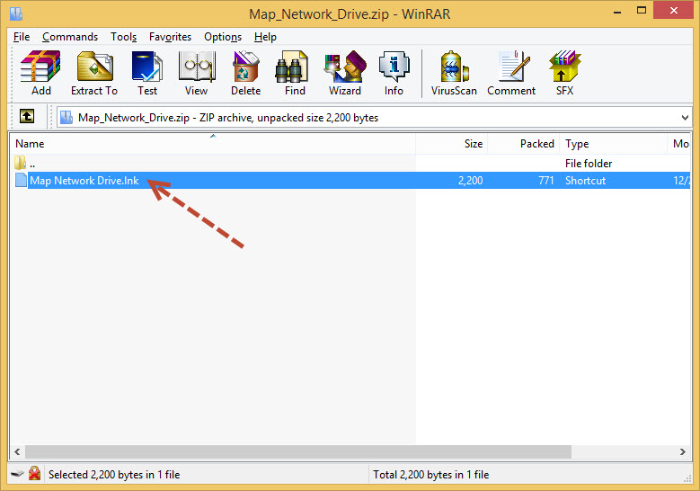 ดับเบิ้ลคลิกไฟล์ที่ดาวน์โหลดไป จะพบไฟล์ชื่อ Map Network Drive.lnk